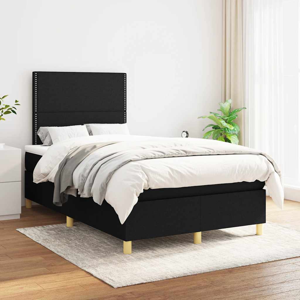 Krevet box spring s madracem crni 120 x 190 cm od tkanine