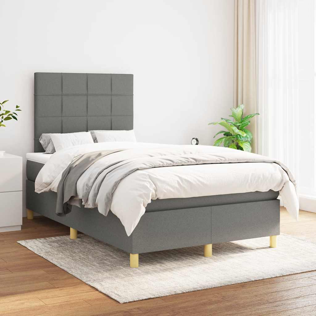 Krevet box spring s madracem tamnosivi 120 x 190 cm tkanina