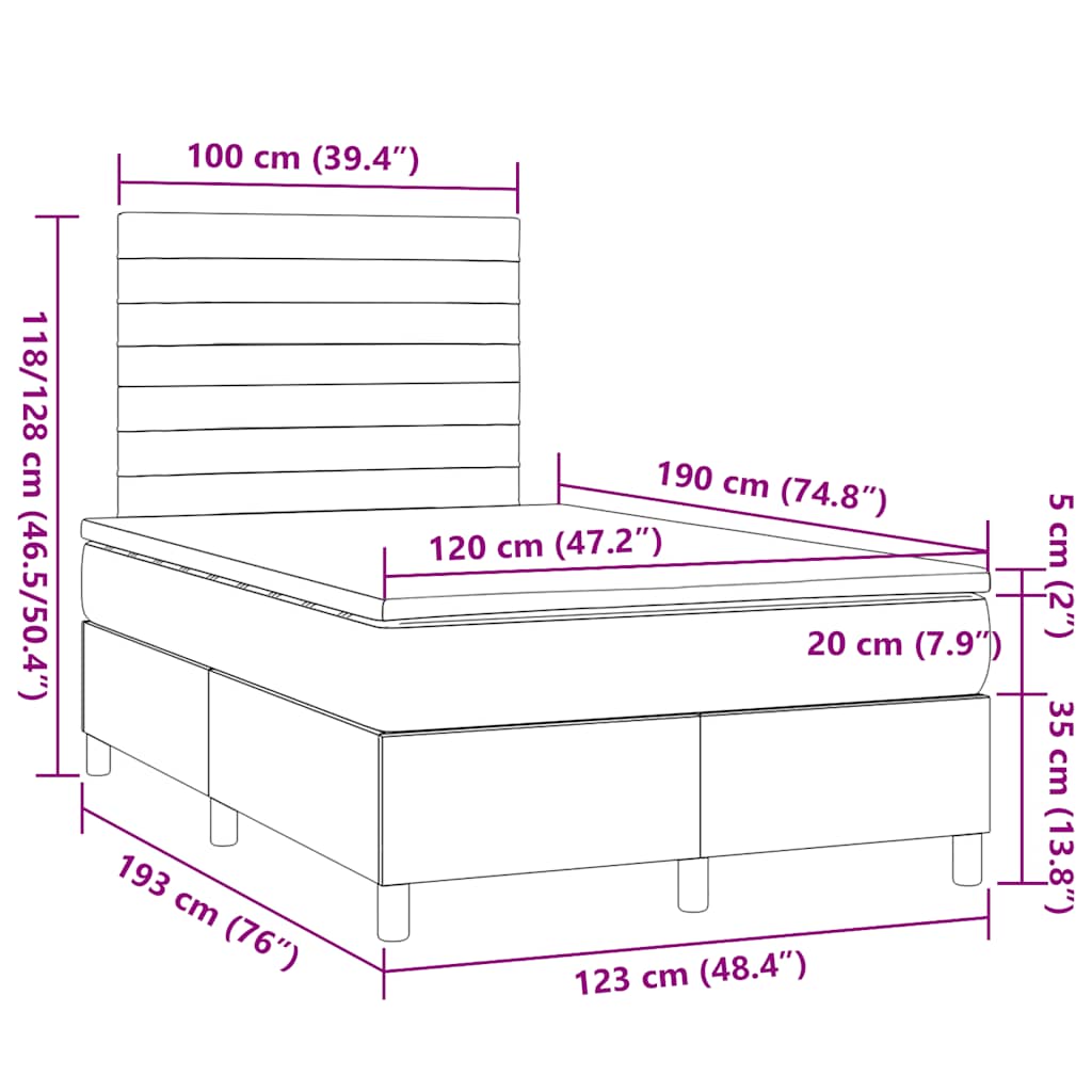 Krevet box spring s madracem tamnosivi 120 x 190 cm tkanina