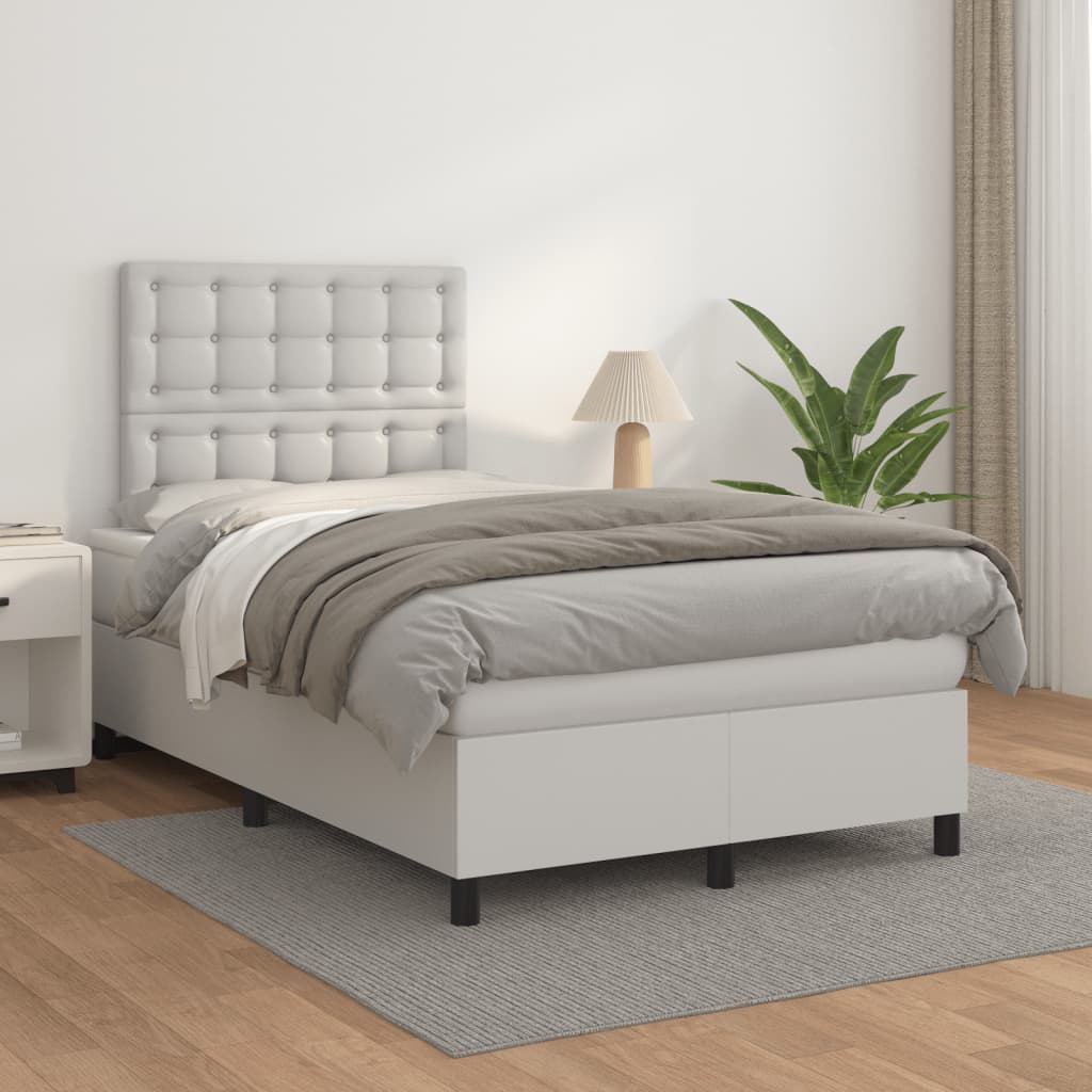 Krevet box spring s madracem bijeli 120x190 cm od umjetne kože