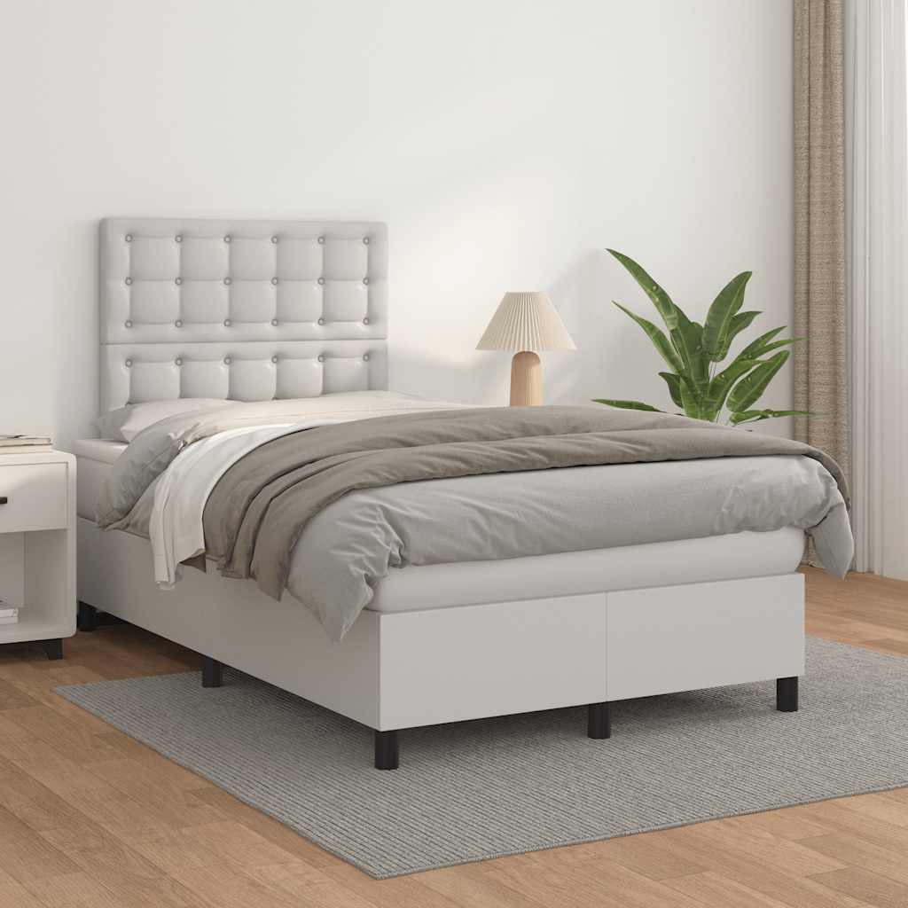 Krevet box spring s madracem bijeli 120x190 cm od umjetne kože