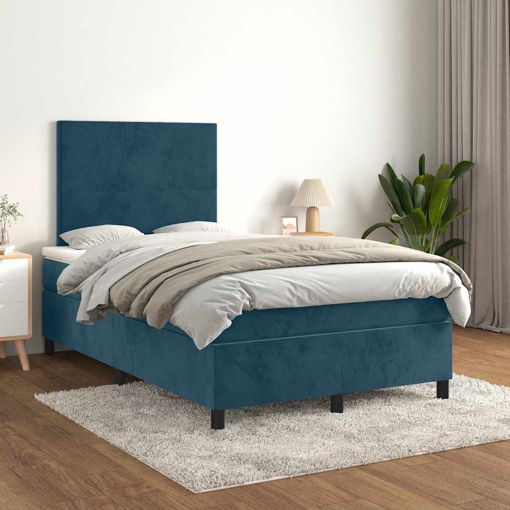 Krevet s oprugama i madracem tamnoplavi 120 x 190 cm baršun