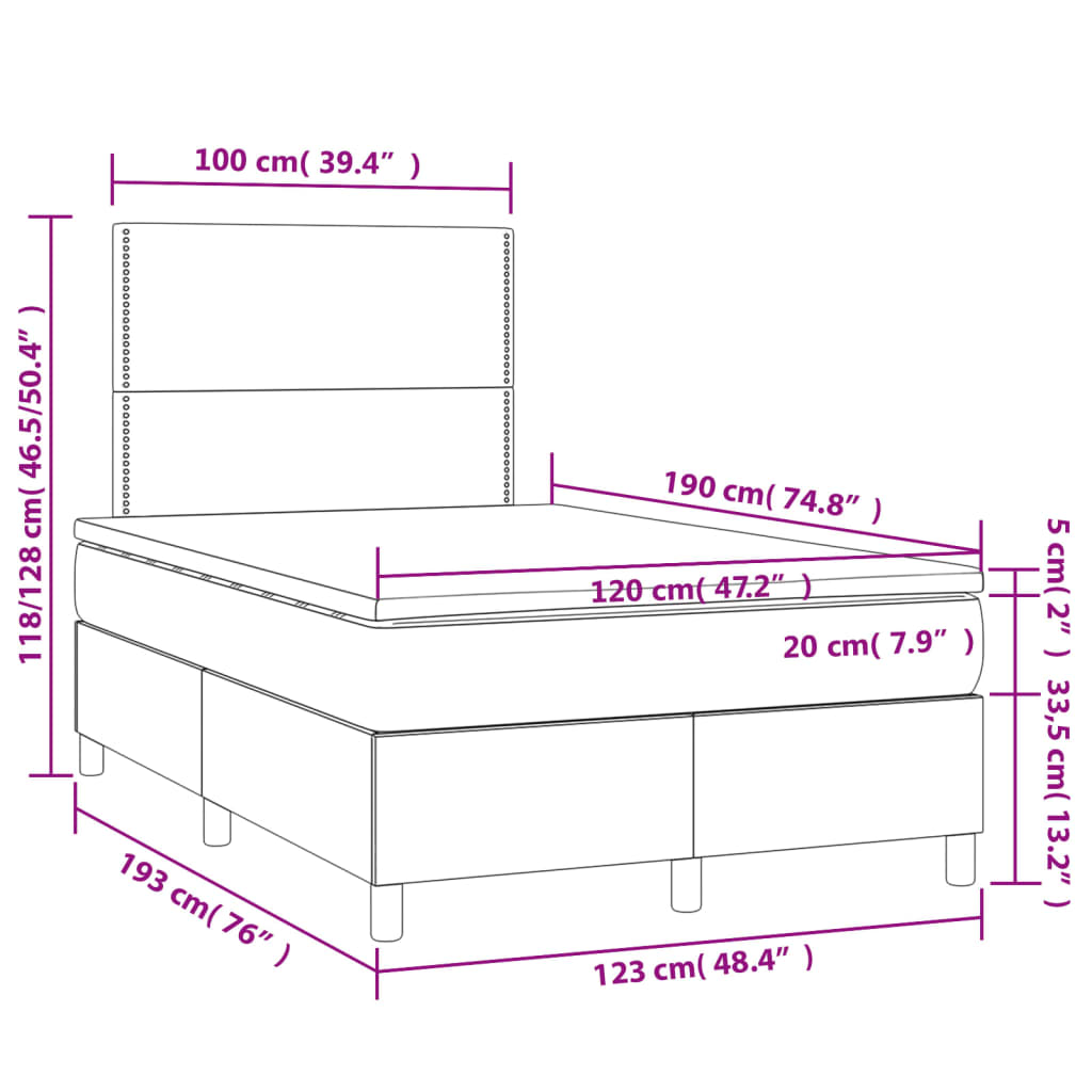 Krevet box spring s madracem crni 120 x 190 cm baršunasti