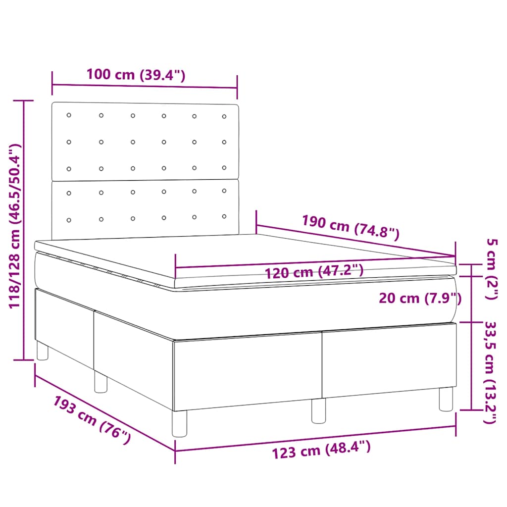 Krevet box spring s madracem tamnosivi 120 x 190 cm baršun
