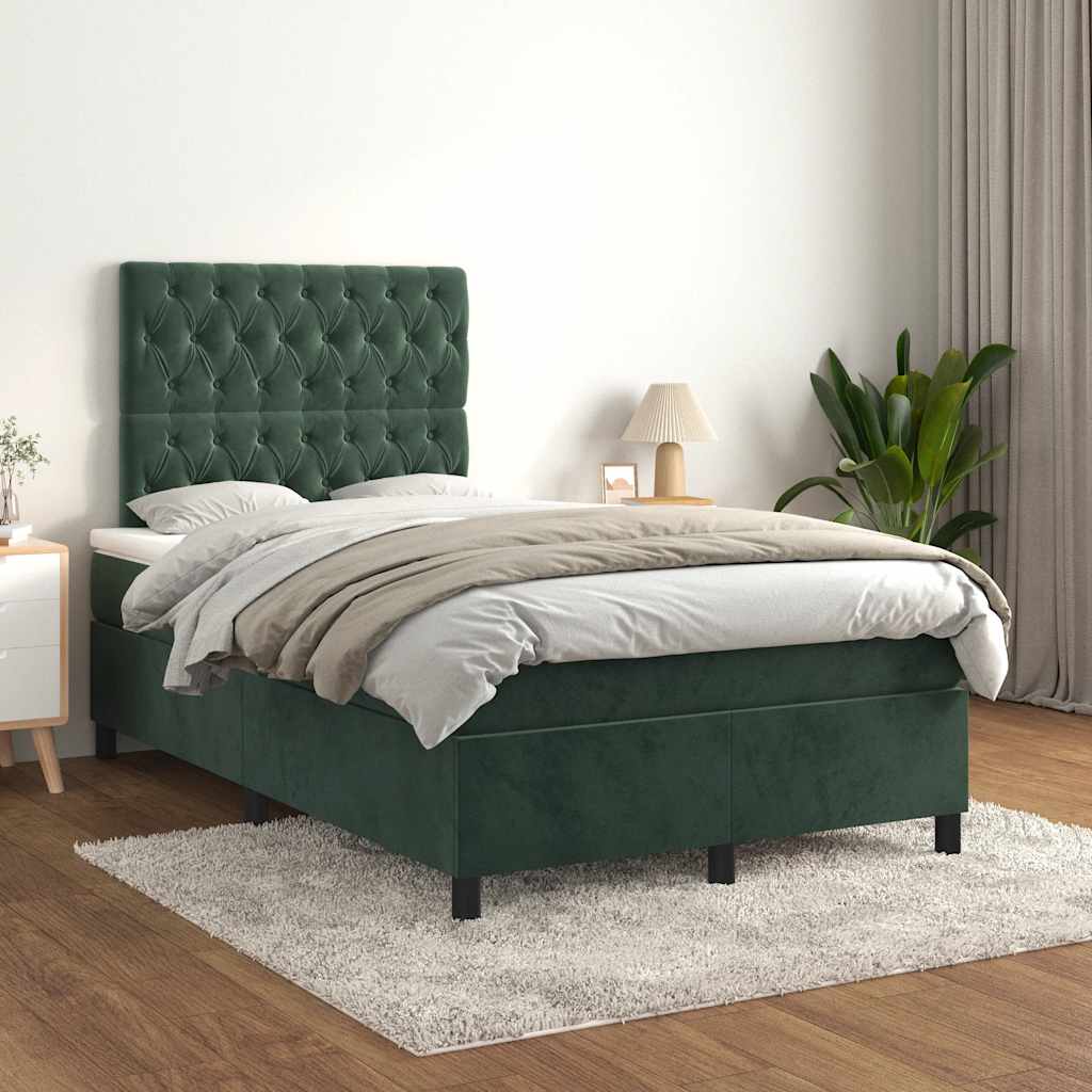 Krevet box spring s madracem tamnozeleni 120x190 cm baršunasti