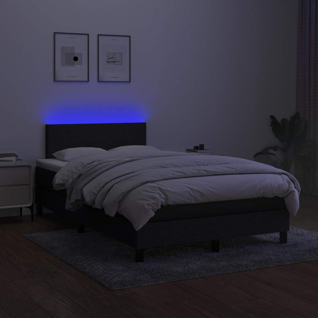 Krevet box spring s madracem LED crni 120 x 190 cm od tkanine