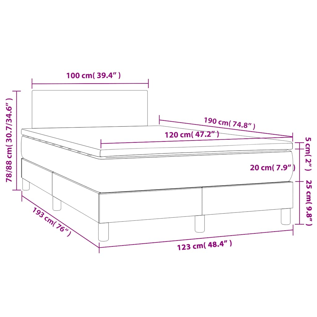 Krevet box spring s madracem LED crni 120 x 190 cm od tkanine
