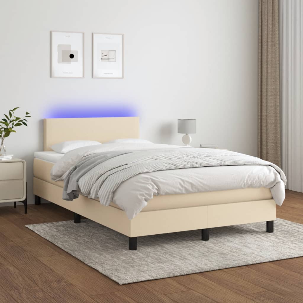 Krevet s oprugama i madracem LED krem 120 x 190 cm od tkanine