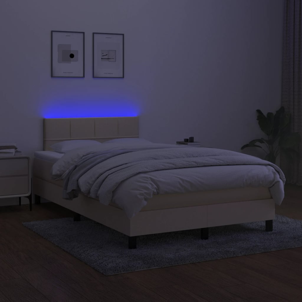 Krevet s oprugama i madracem LED krem 120 x 190 cm od tkanine