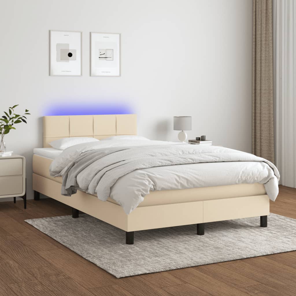 Krevet s oprugama i madracem LED krem 120 x 190 cm od tkanine