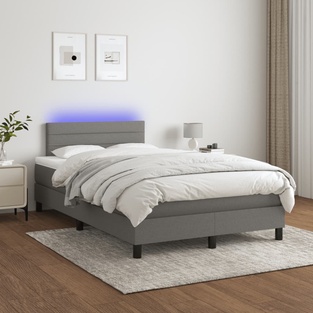 Krevet box spring s madracem LED tamnosivi 120 x 190 cm tkanina
