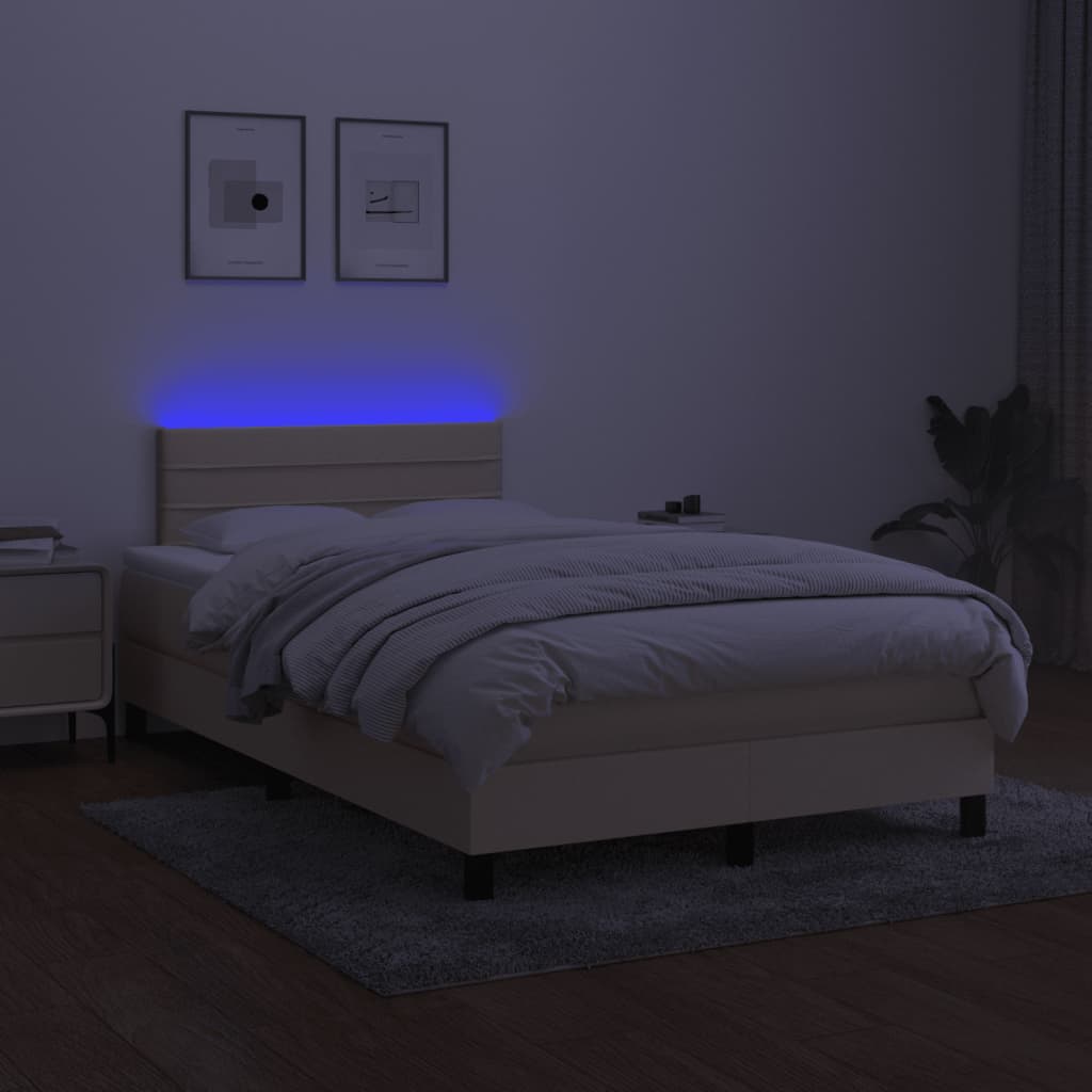 Krevet s oprugama i madracem LED krem 120 x 190 cm od tkanine