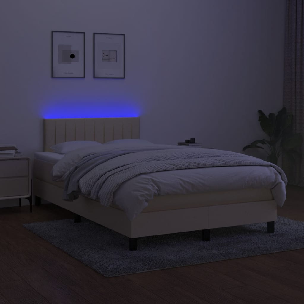 Krevet s oprugama i madracem LED krem 120 x 190 cm od tkanine