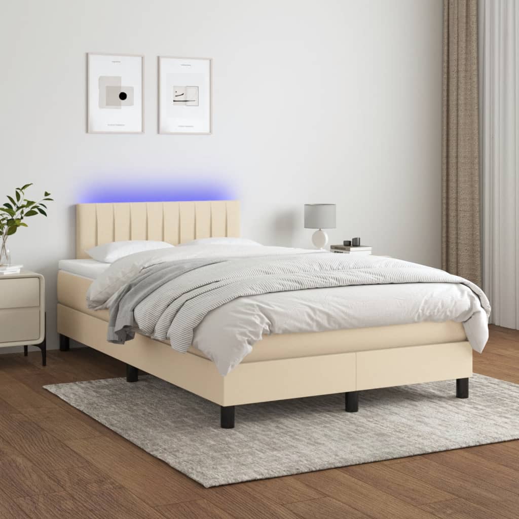 Krevet s oprugama i madracem LED krem 120 x 190 cm od tkanine