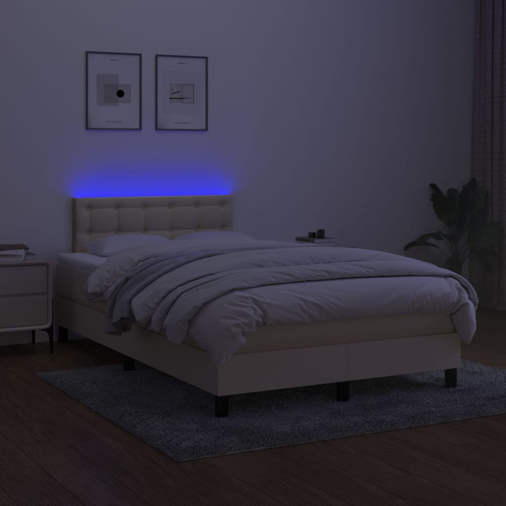 Krevet s oprugama i madracem LED krem 120 x 190 cm od tkanine