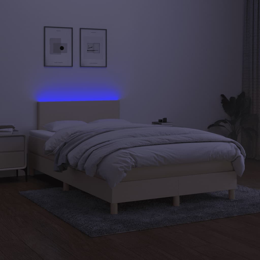 Krevet s oprugama i madracem LED krem 120 x 190 cm od tkanine