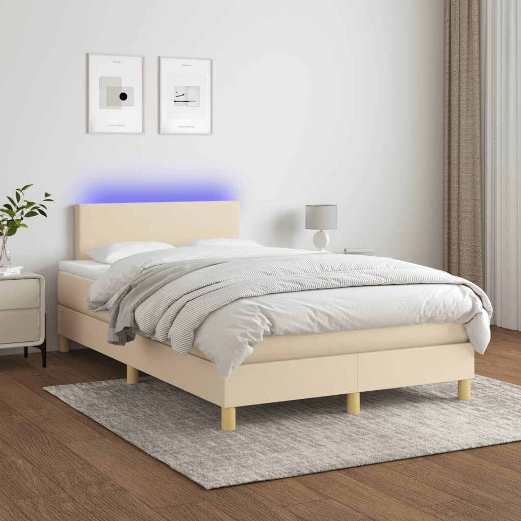 Krevet s oprugama i madracem LED krem 120 x 190 cm od tkanine