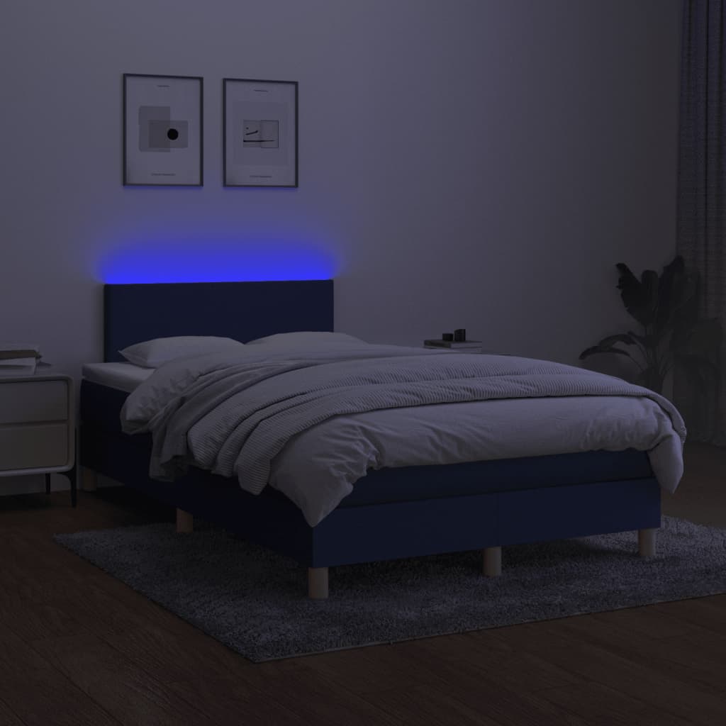 Krevet s oprugama i madracem LED plavi 120 x 190 cm od tkanine