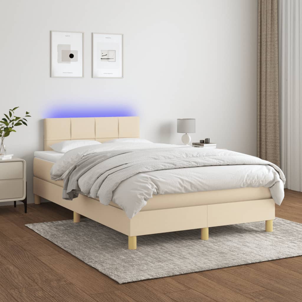 Krevet s oprugama i madracem LED krem 120 x 190 cm od tkanine
