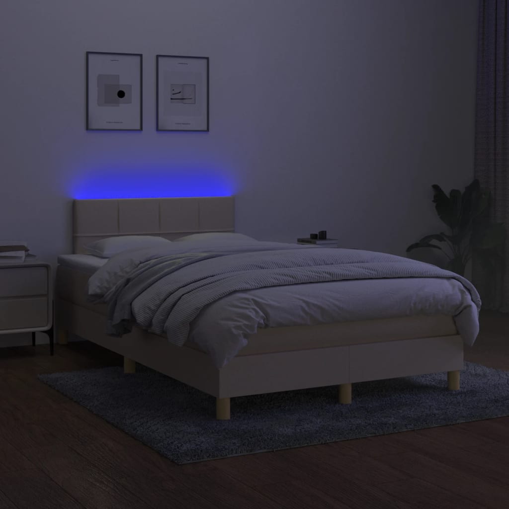 Krevet s oprugama i madracem LED krem 120 x 190 cm od tkanine