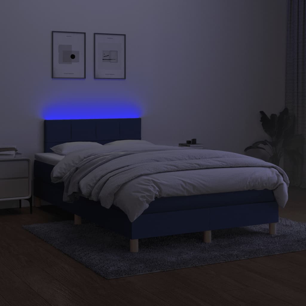 Krevet s oprugama i madracem LED plavi 120 x 190 cm od tkanine