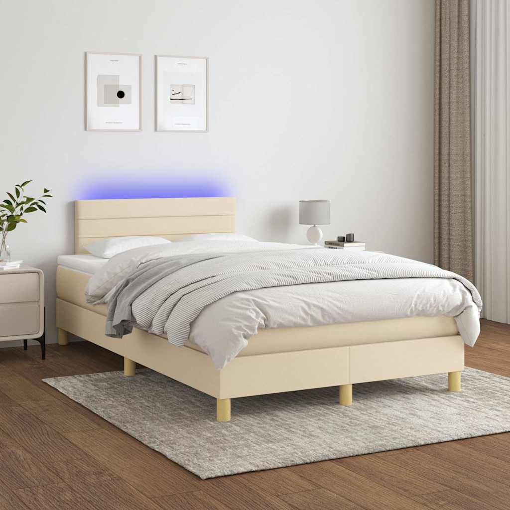 Krevet s oprugama i madracem LED krem 120 x 190 cm od tkanine