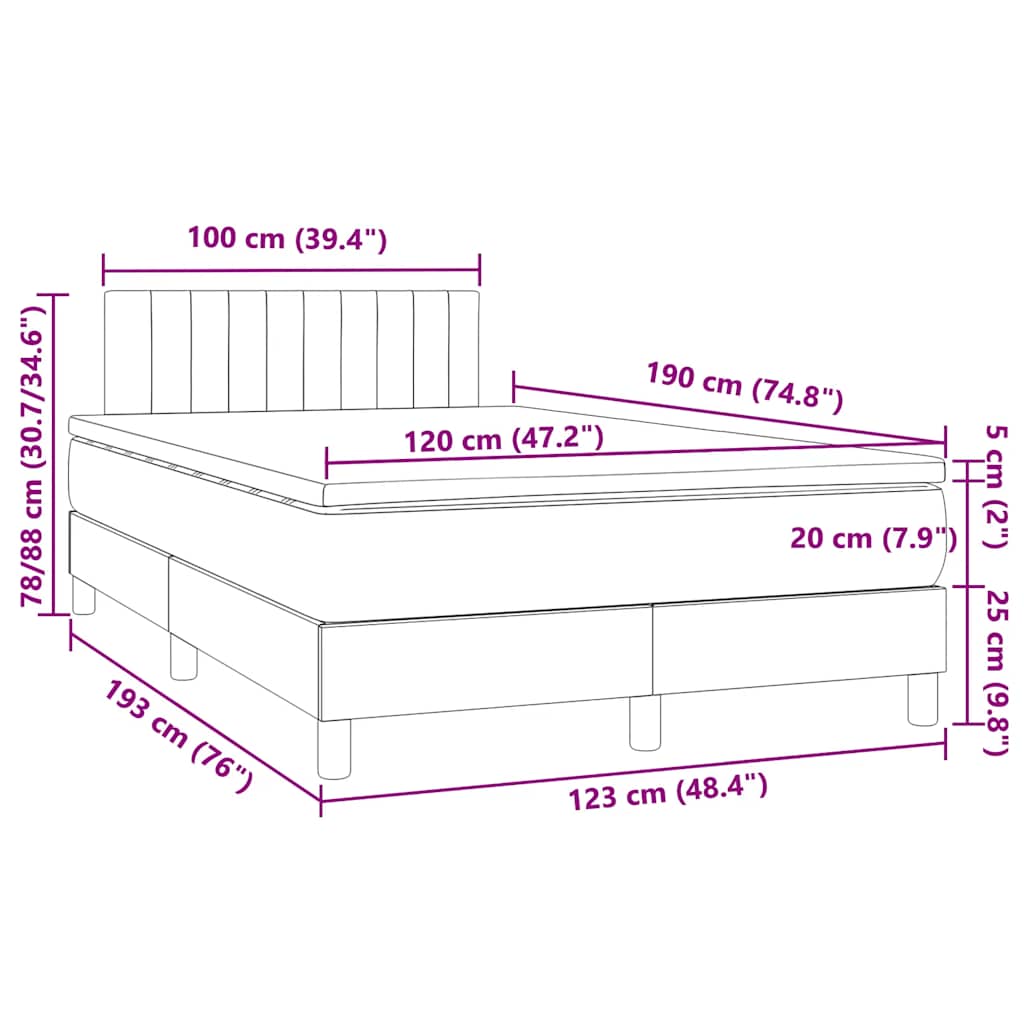 Krevet box spring s madracem LED tamnosivi 120 x 190 cm tkanina