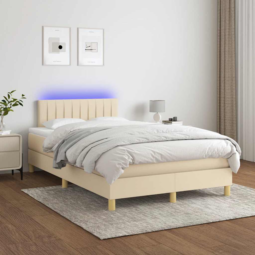 Krevet s oprugama i madracem LED krem 120 x 190 cm od tkanine