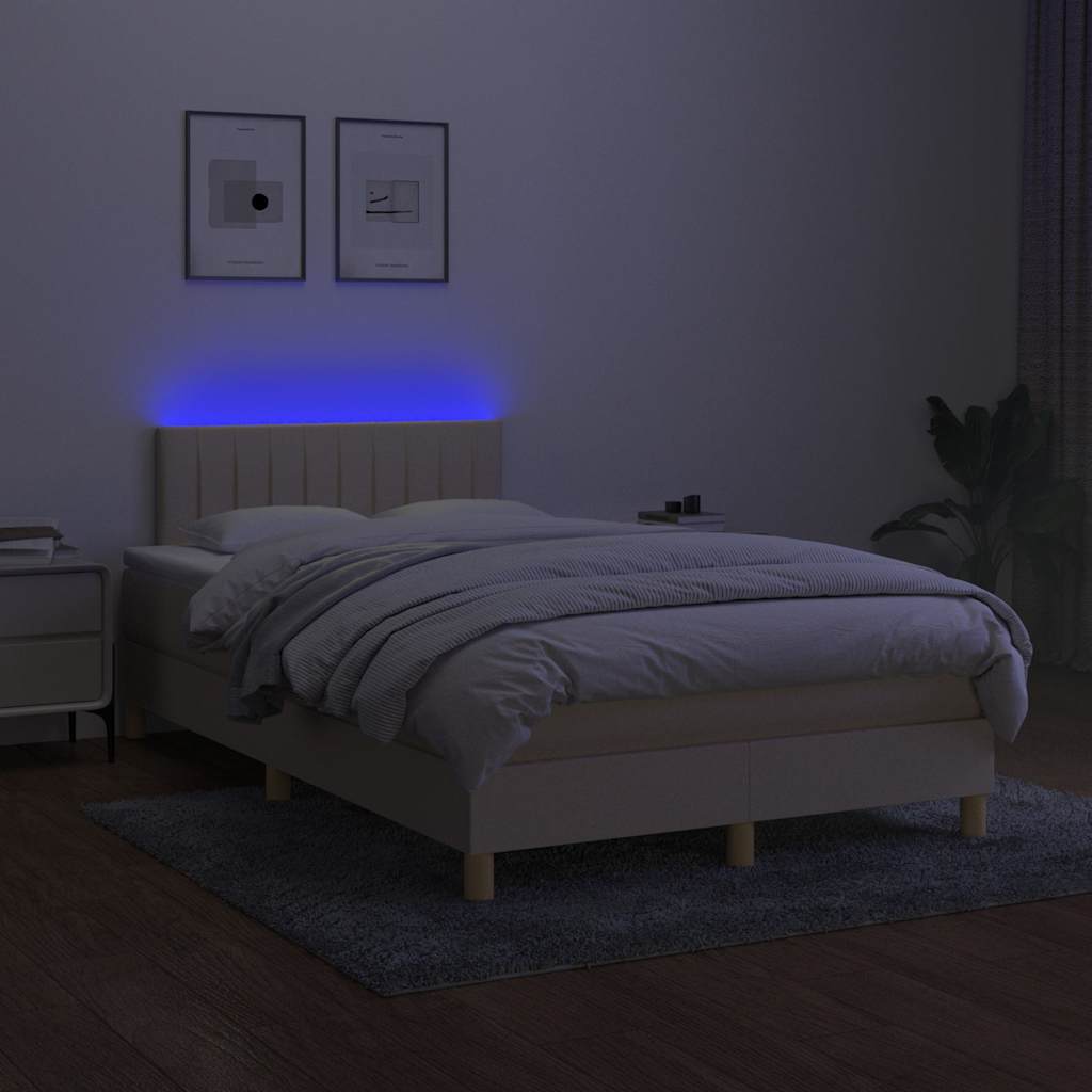 Krevet s oprugama i madracem LED krem 120 x 190 cm od tkanine