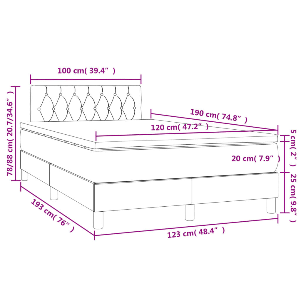 Krevet s oprugama i madracem LED krem 120 x 190 cm od tkanine
