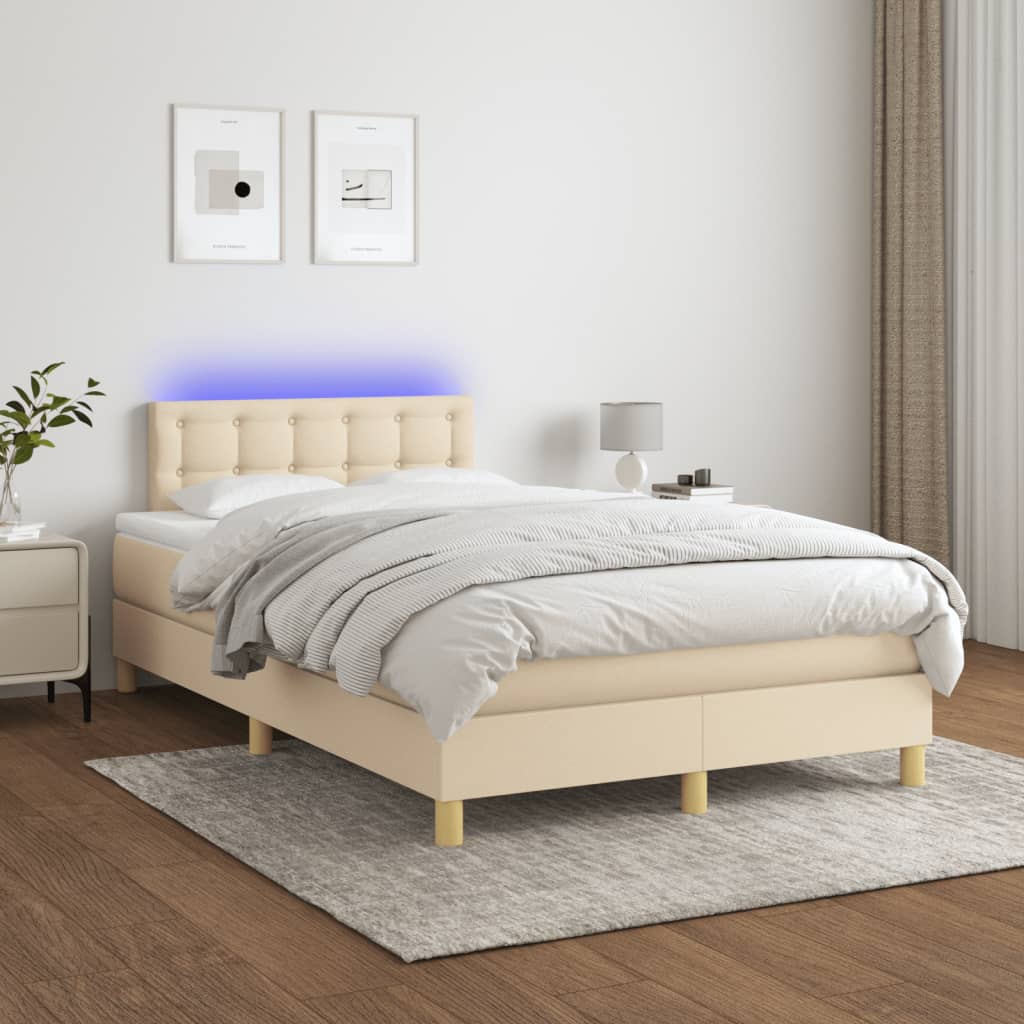 Krevet s oprugama i madracem LED krem 120 x 190 cm od tkanine