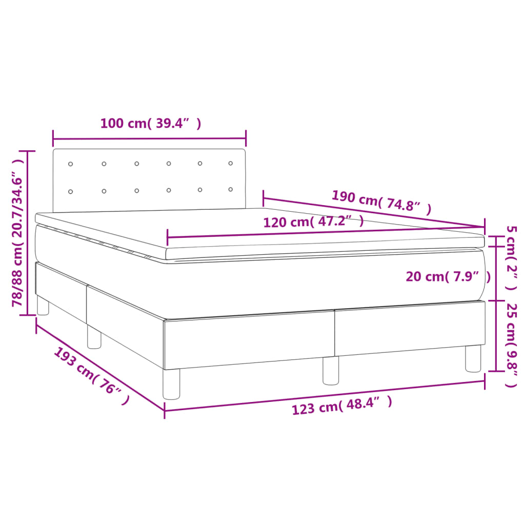 Krevet s oprugama i madracem LED krem 120 x 190 cm od tkanine