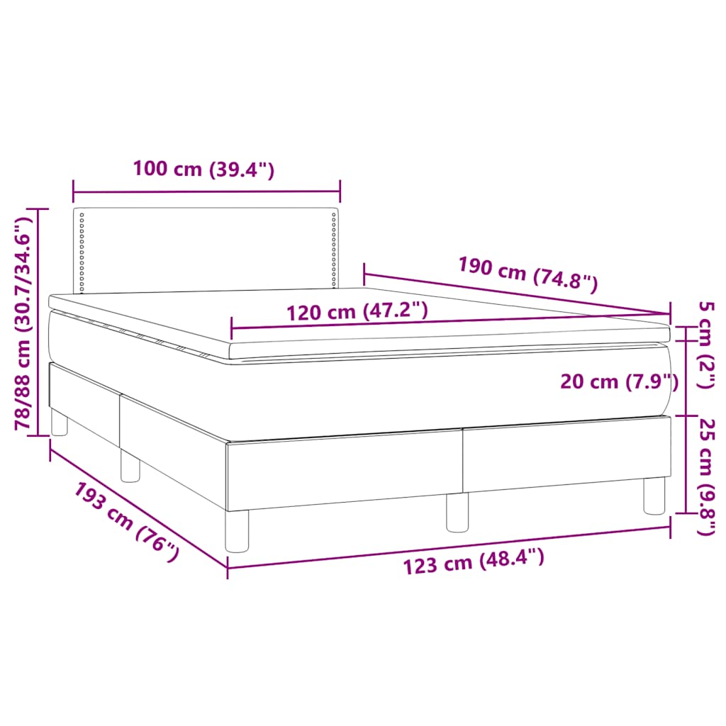 Krevet box spring s madracem LED crni 120 x 190 cm umjetna koža
