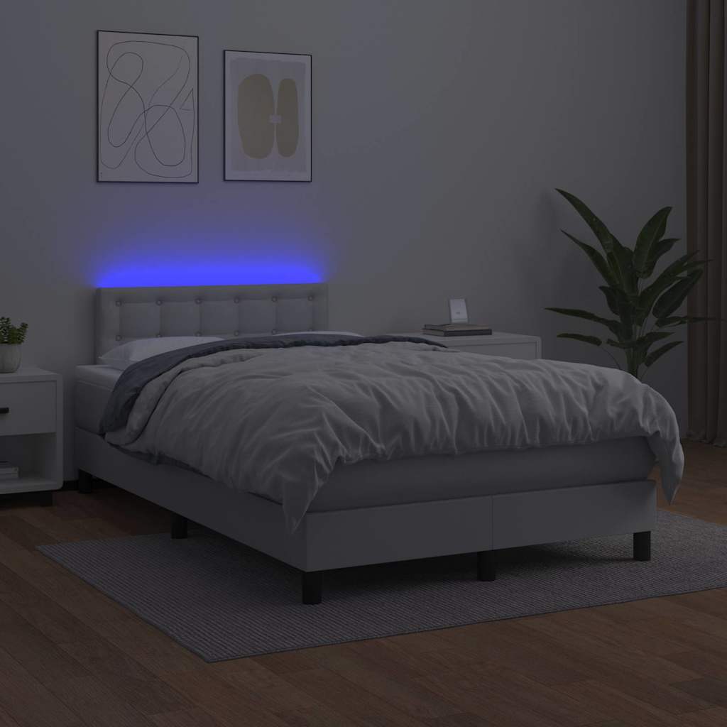 Krevet box spring s madracem LED bijeli 120x190 cm umjetna koža