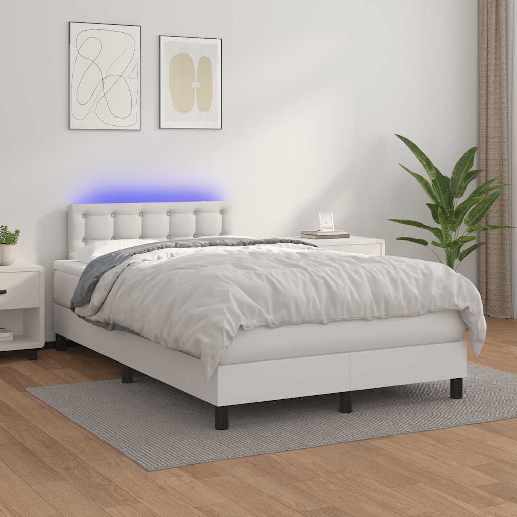 Krevet box spring s madracem LED bijeli 120x190 cm umjetna koža
