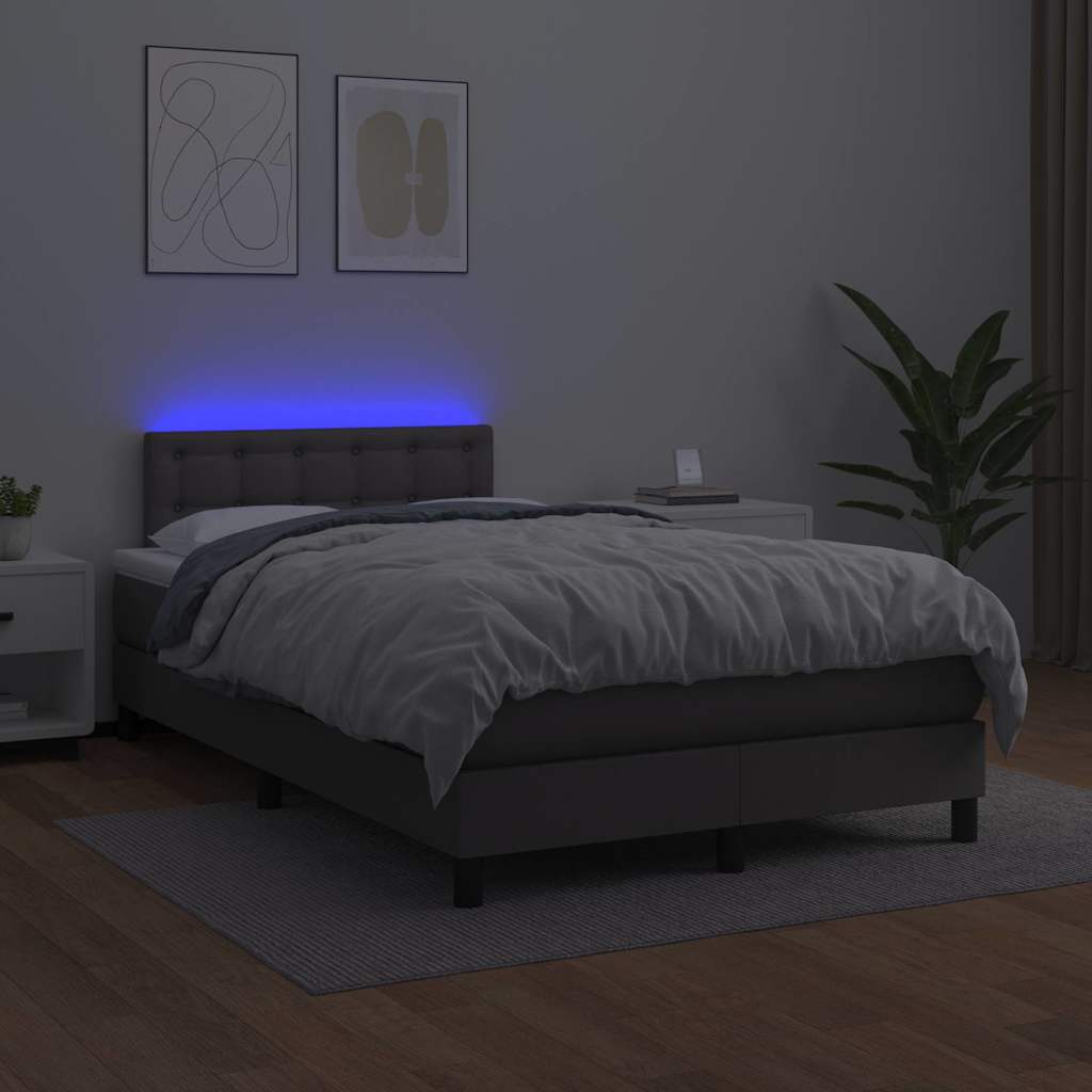 Krevet s oprugama i madracem LED sivi 120x190 cm umjetna koža