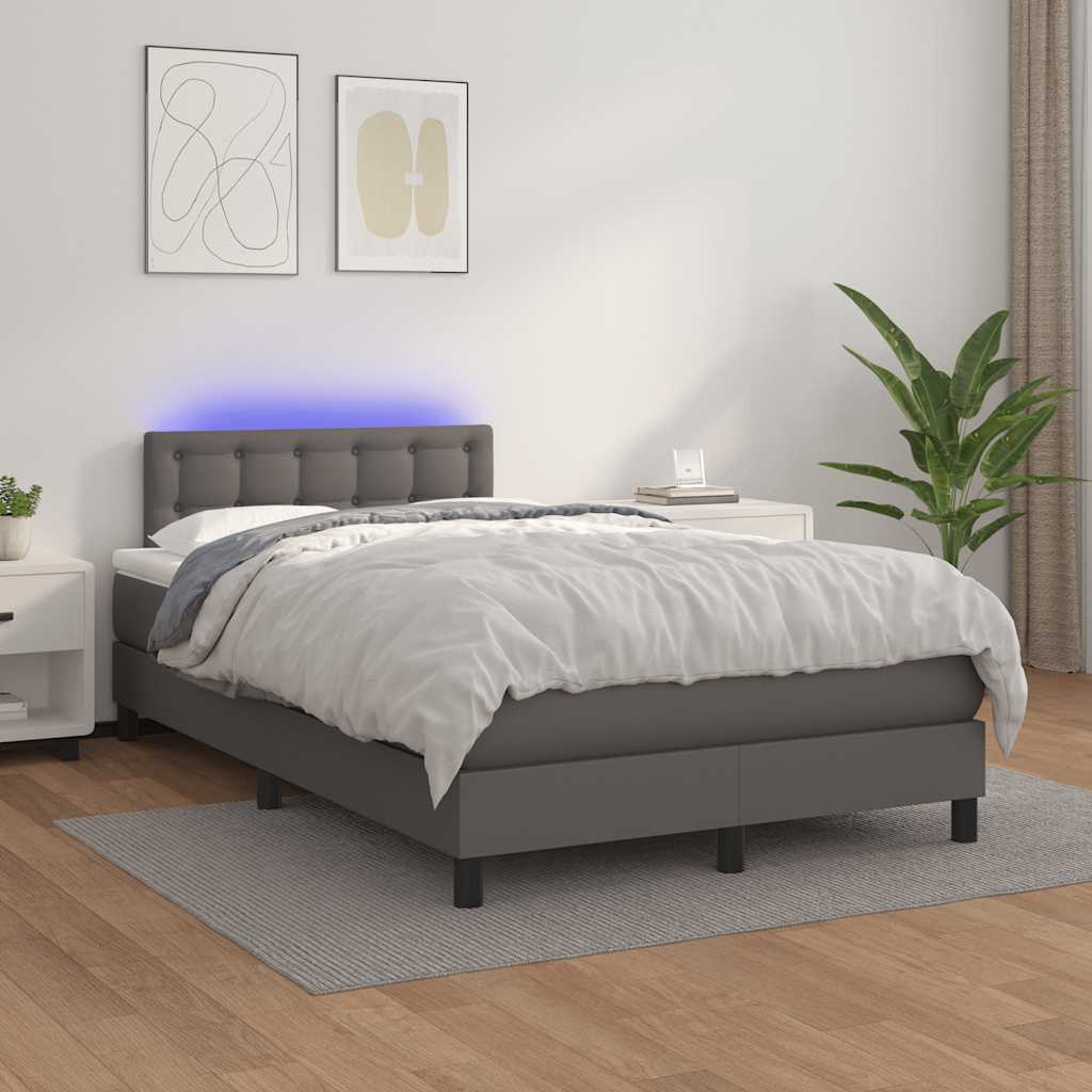 Krevet s oprugama i madracem LED sivi 120x190 cm umjetna koža