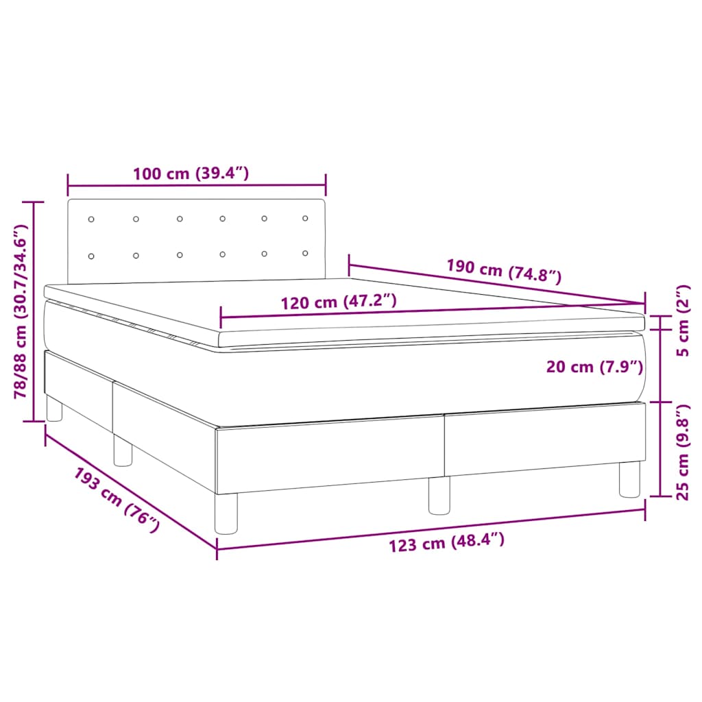 Krevet s oprugama i madracem LED sivi 120x190 cm umjetna koža