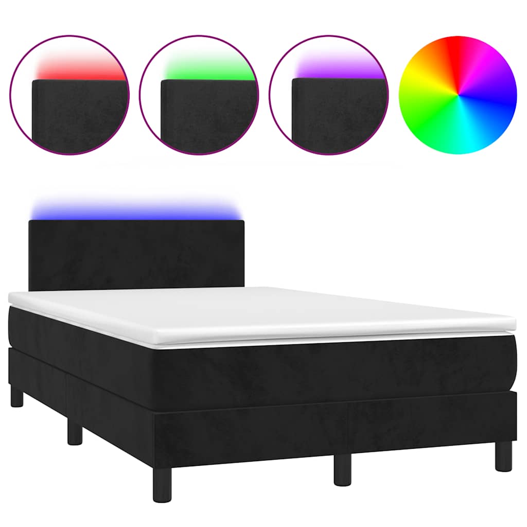 Krevet box spring s madracem LED crni 120 x 190 cm baršunasti