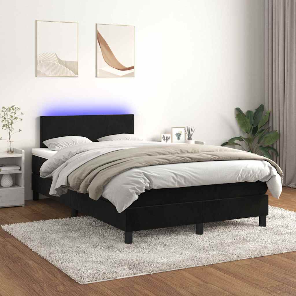 Krevet box spring s madracem LED crni 120 x 190 cm baršunasti