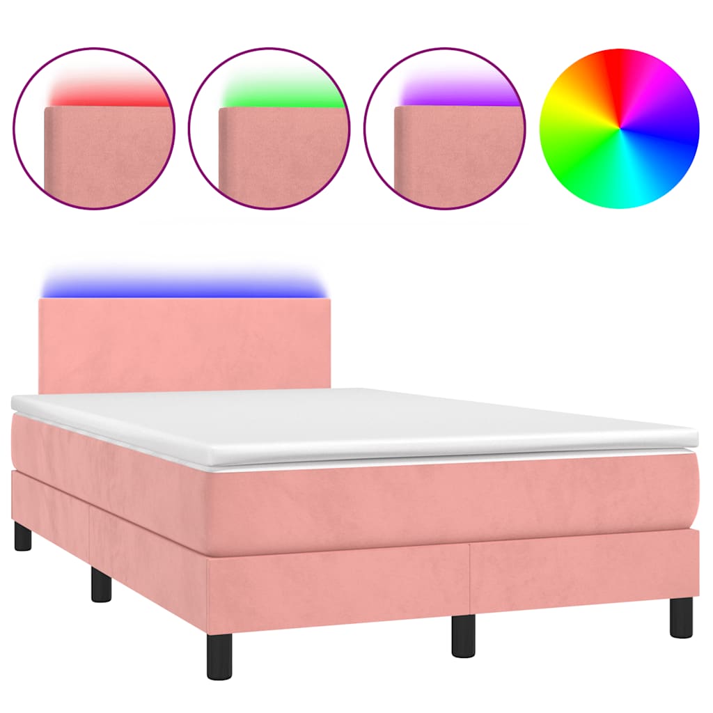 Krevet box spring s madracem LED ružičasti 120x190cm baršunasti