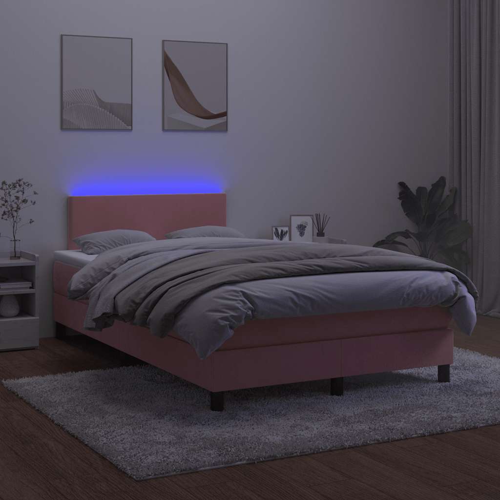Krevet box spring s madracem LED ružičasti 120x190cm baršunasti