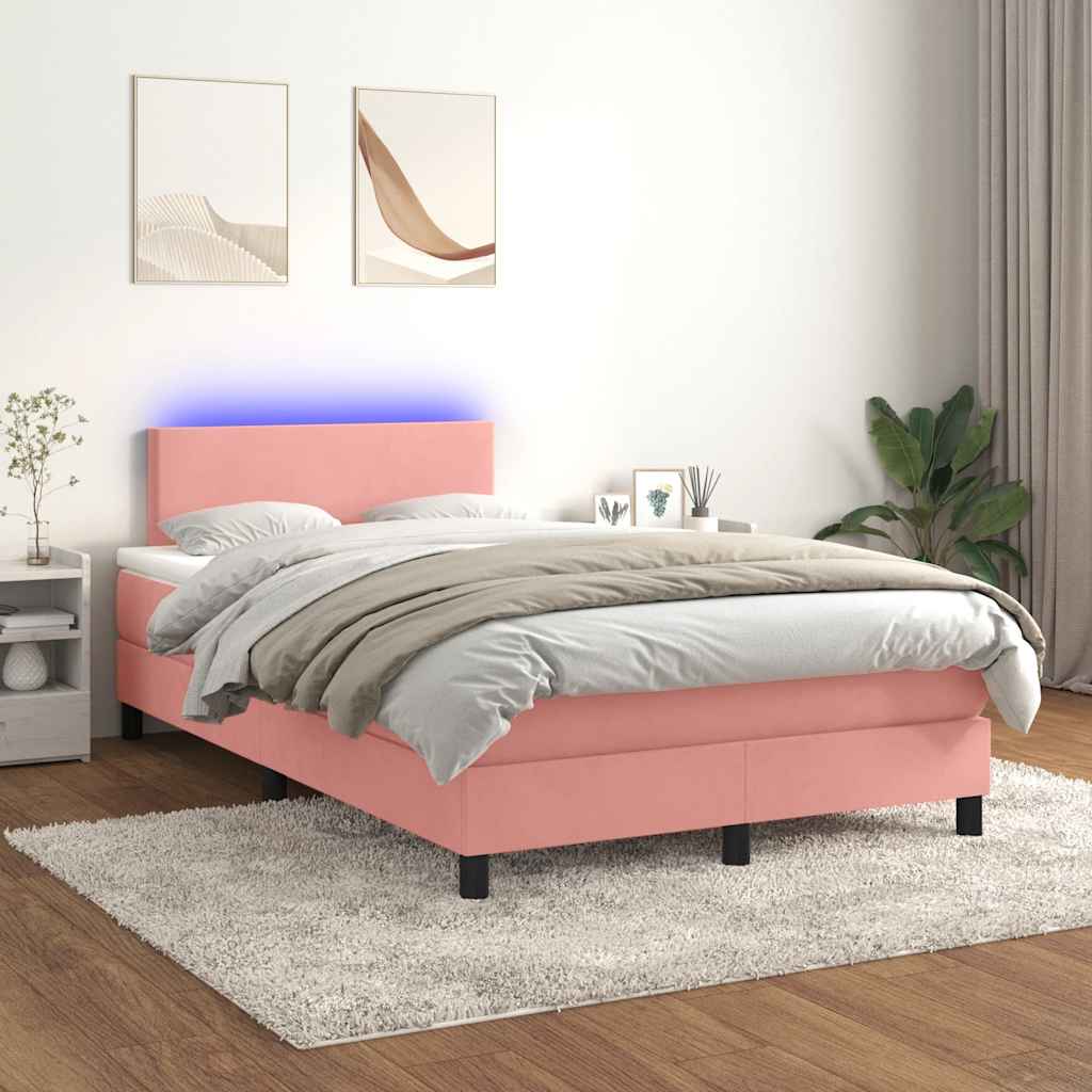 Krevet box spring s madracem LED ružičasti 120x190cm baršunasti