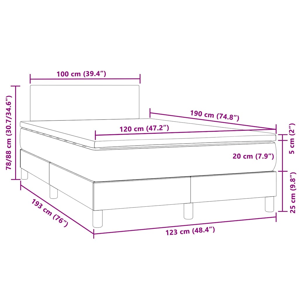 Krevet box spring s madracem LED ružičasti 120x190cm baršunasti