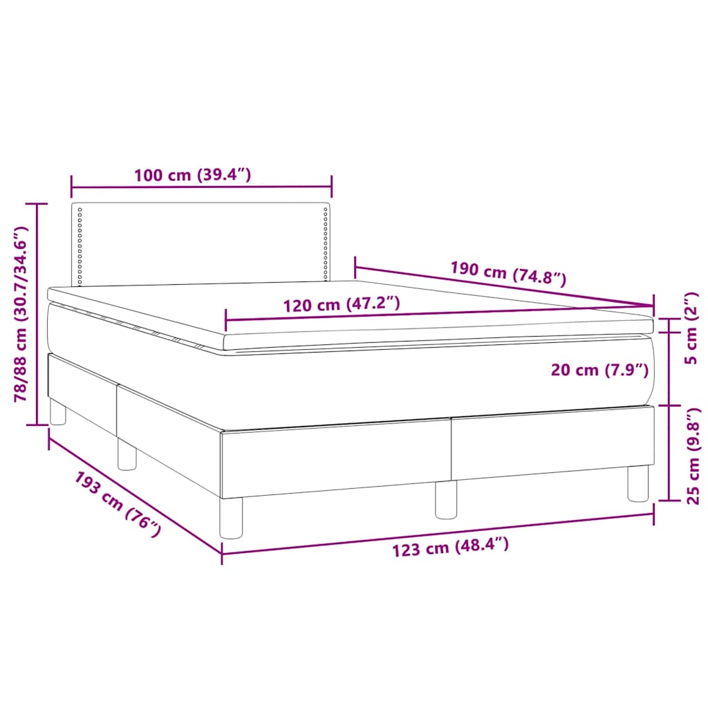 Krevet box spring s madracem LED crni 120 x 190 cm baršunasti