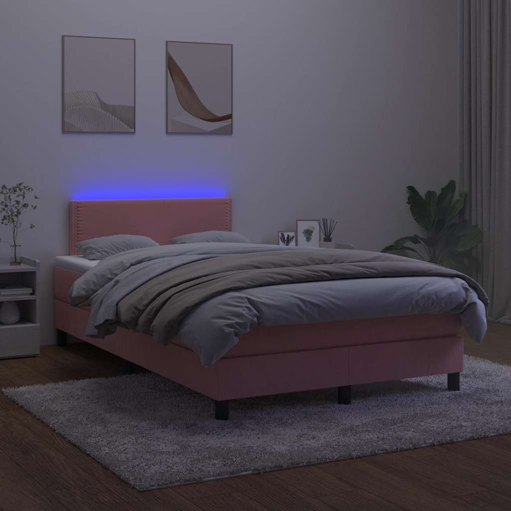 Krevet box spring s madracem LED ružičasti 120x190cm baršunasti