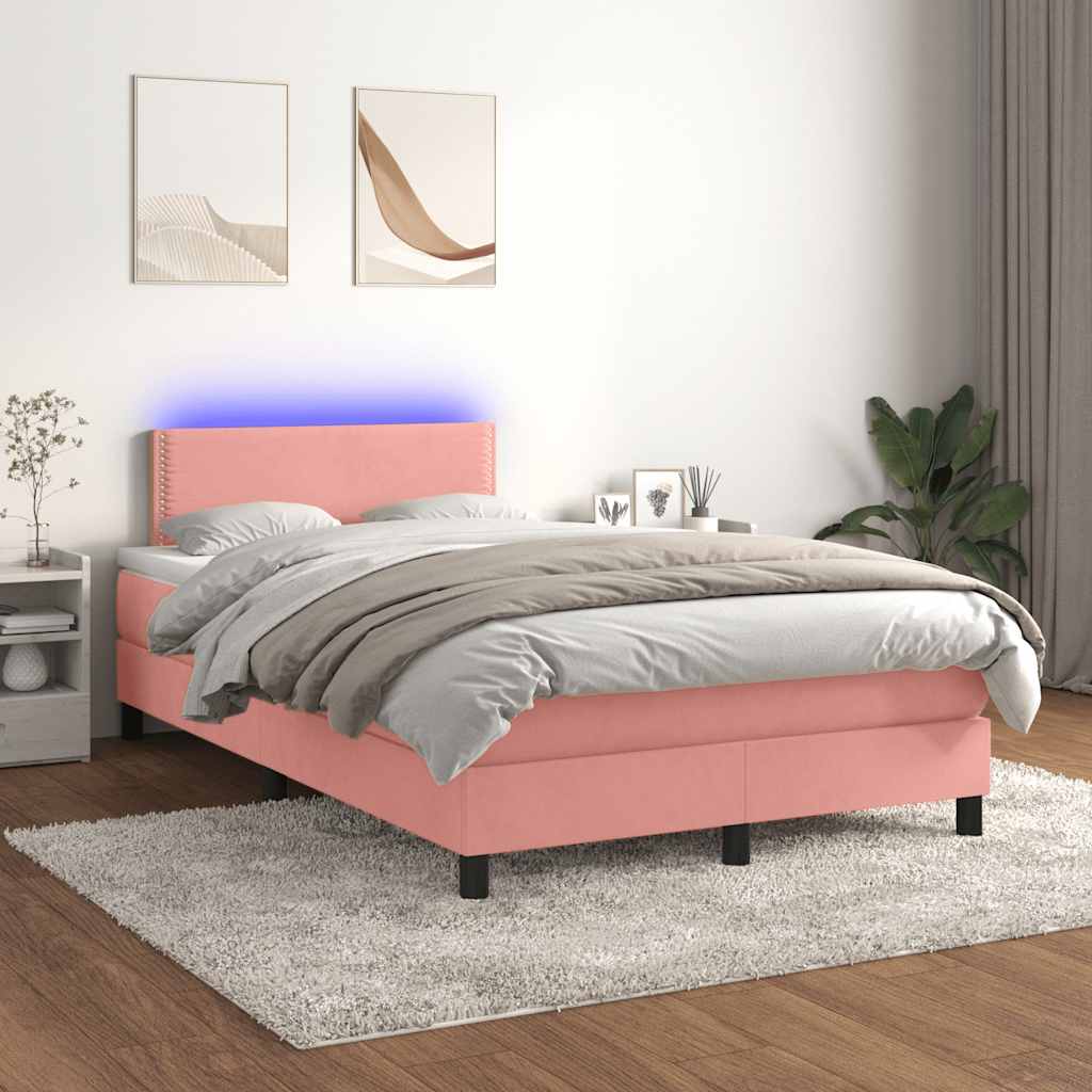 Krevet box spring s madracem LED ružičasti 120x190cm baršunasti