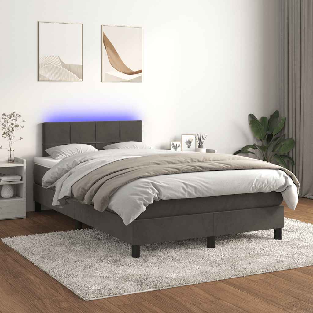 Krevet box spring s madracem LED tamnosivi 120 x 190 cm baršun