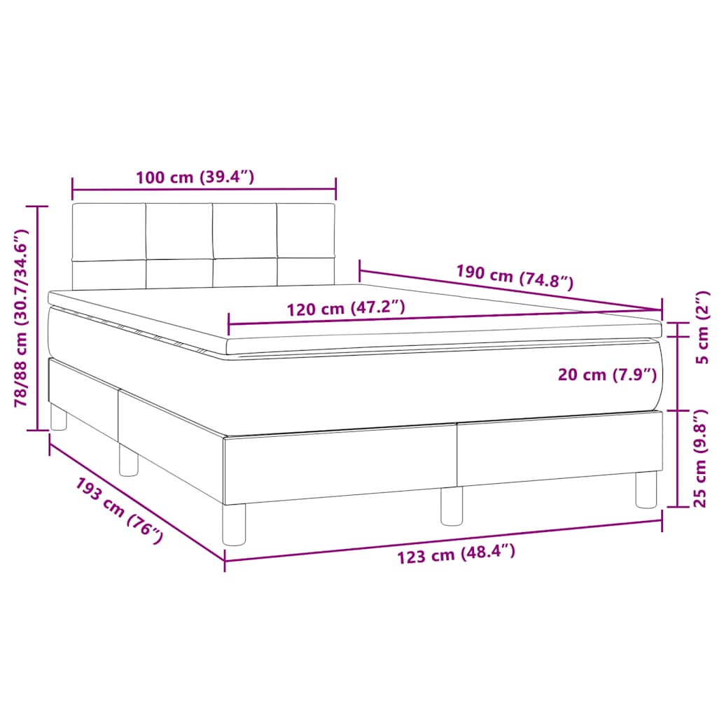 Krevet s oprugama i madracem LED tamnoplavi 120 x 190 cm baršun