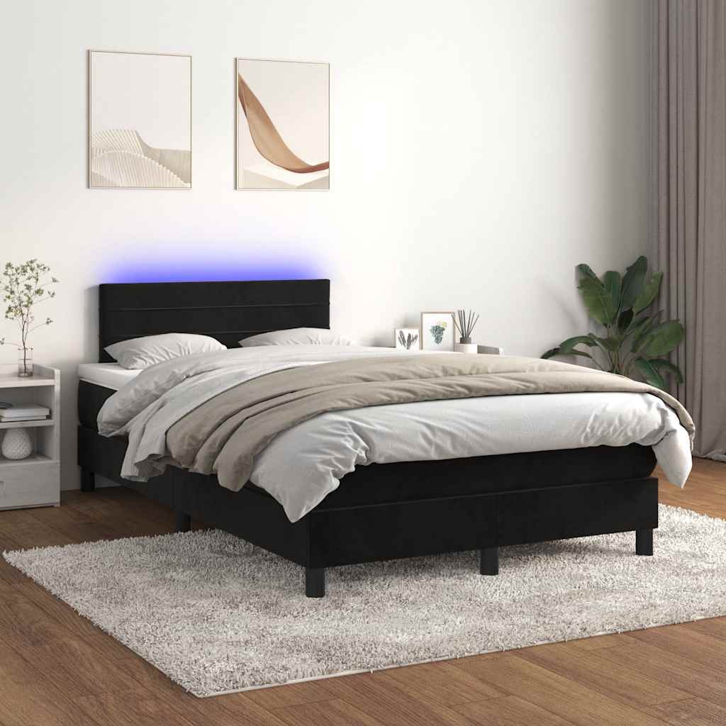 Krevet box spring s madracem LED crni 120 x 190 cm baršunasti